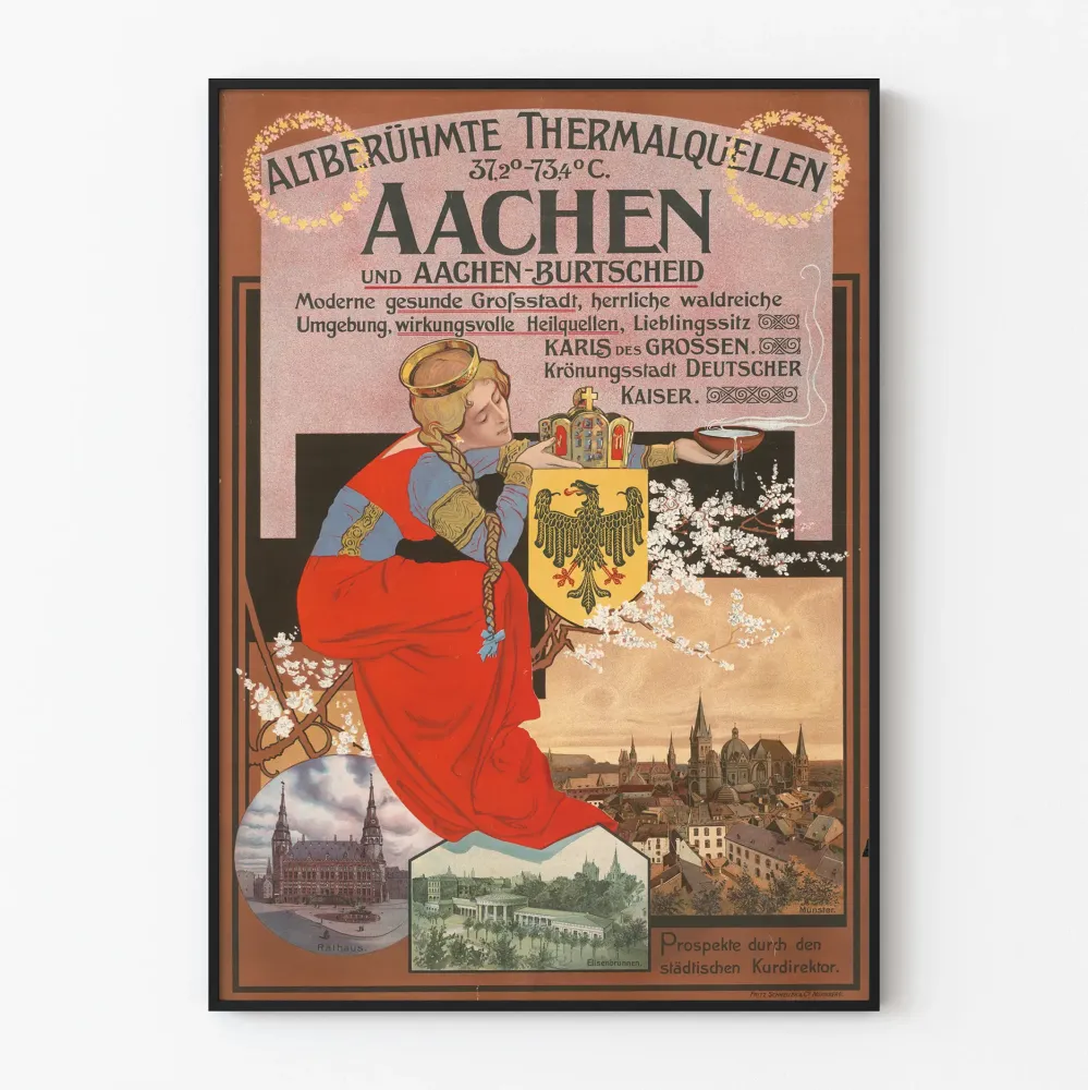 Aachenin kylpyläaseman ja Aachen-Burtscheidin vintagejuliste