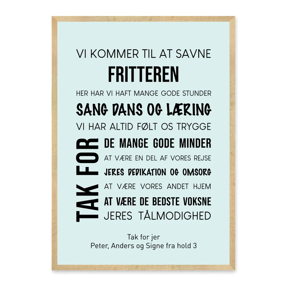 Afslutningsgave til SFO - plakat