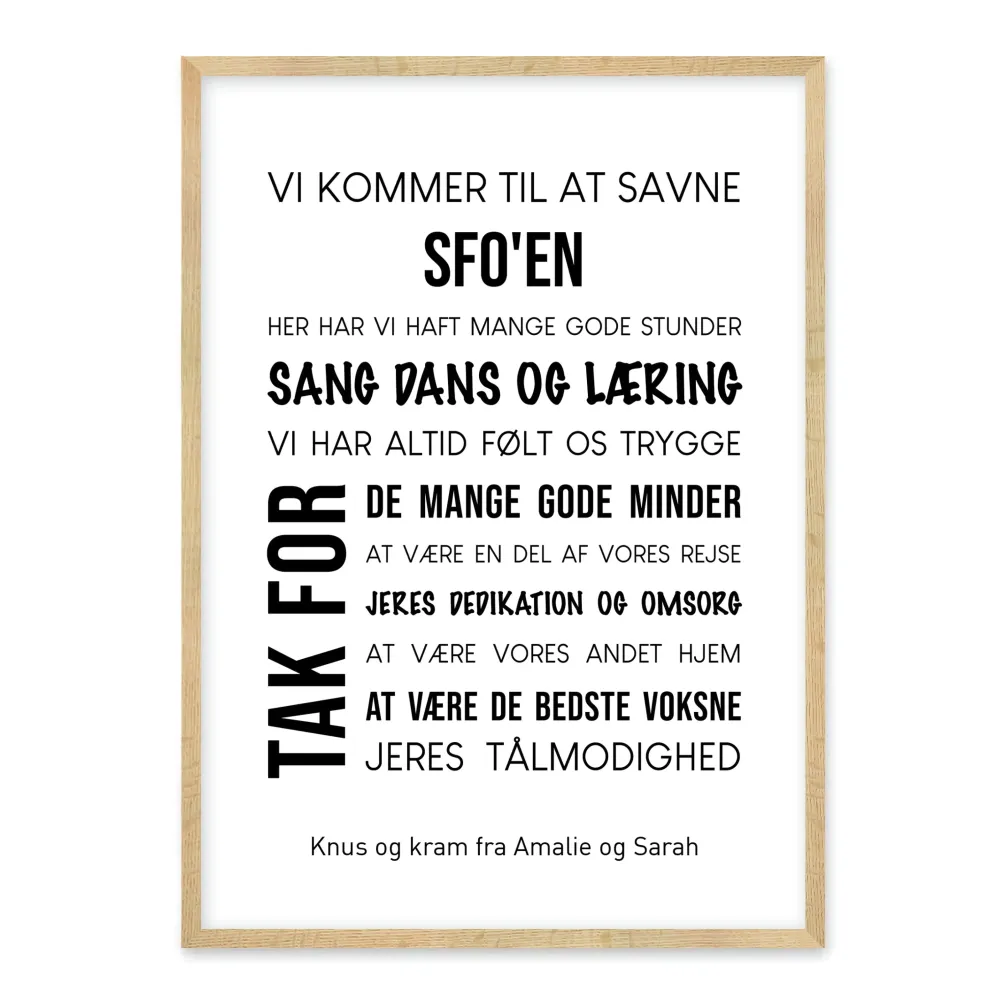 Afslutningsgave til SFO - plakat