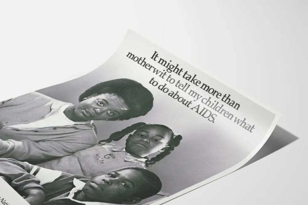 AIDS-tietoisuusjuliste afroamerikkalaisen perheen kanssa