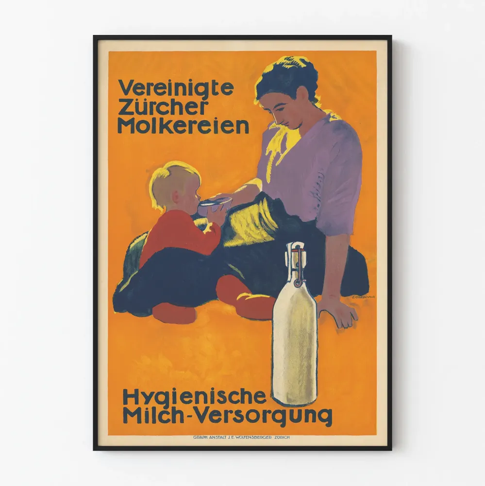 Alkuperäinen vintage juliste hygieenisen maidontuotannon mainostamiseen