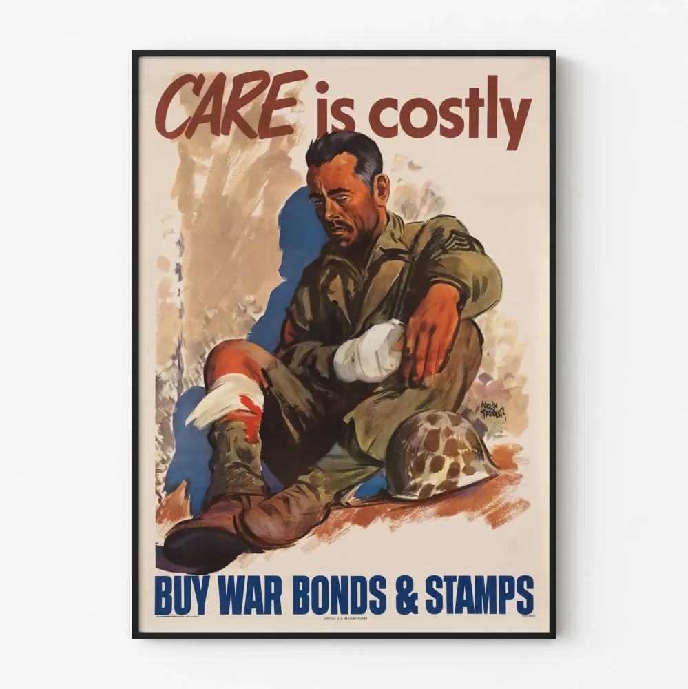Alkuperäinen vintage-sotilaspainatus 'Care is Costly' - Juliste toisen maailmansodan propagandasta