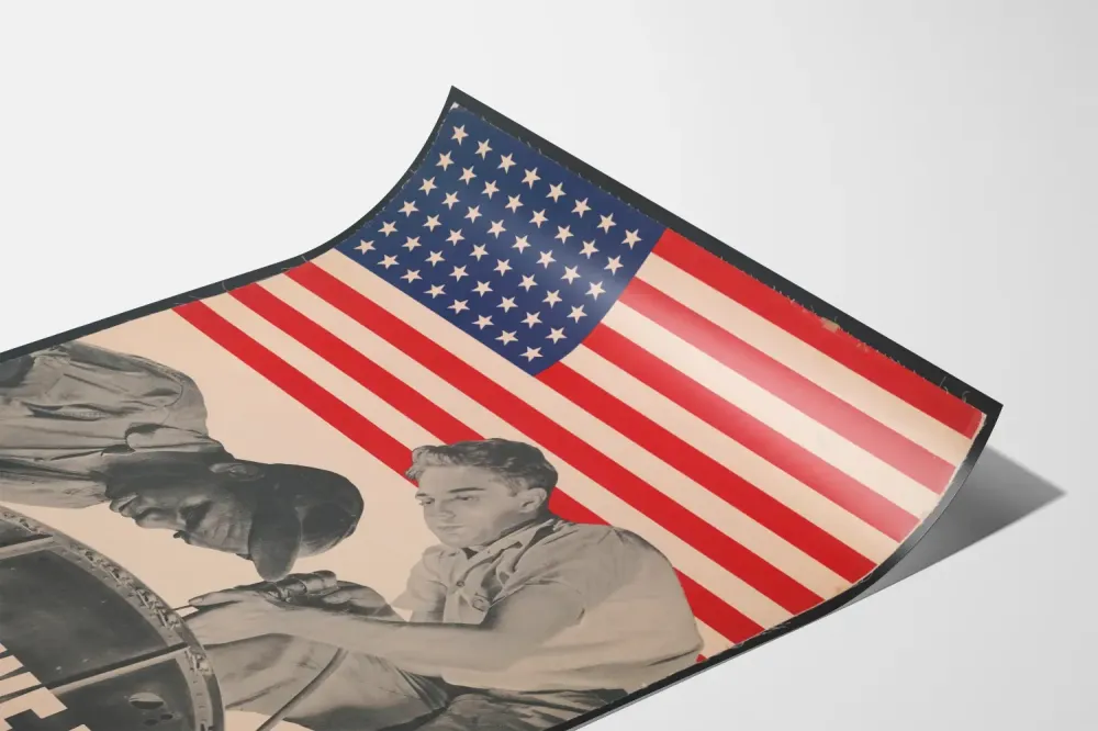 Amerikkalainen patriotinen juliste Yhdessä Voitamme työväen kanssa