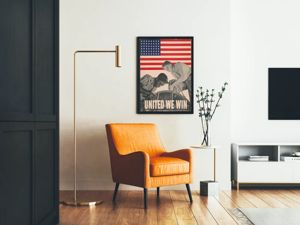 Amerikkalainen patriotinen juliste Yhdessä Voitamme työväen kanssa