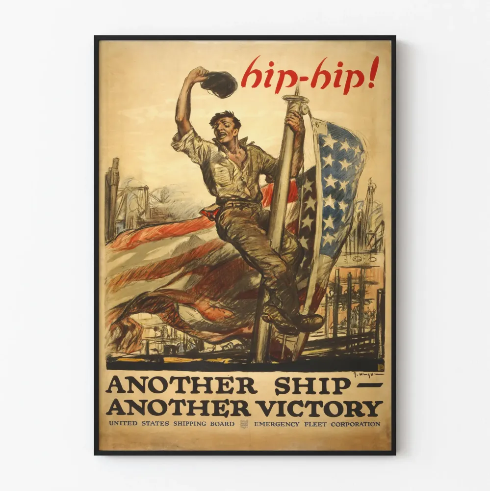 Amerikkalainen patriotinen vintagejuliste 'Another Ship Another Victory'