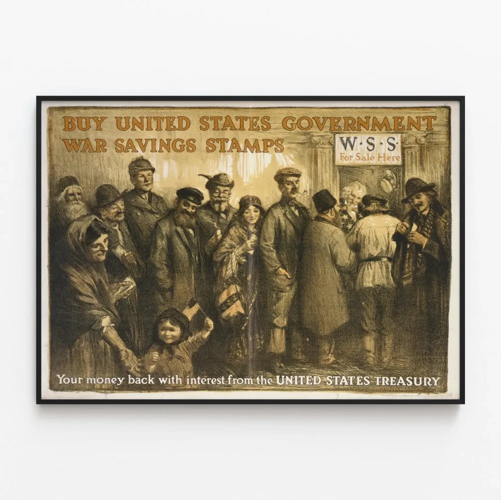 Amerikkalainen vintage juliste Sodan säästösetelit seinäkoriste