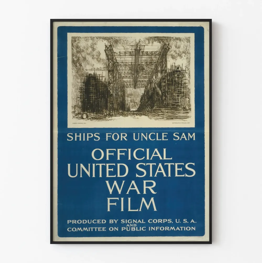 Amerikkalainen vintagejuliste « Ships Uncle Sam » historiallinen seinäkoriste