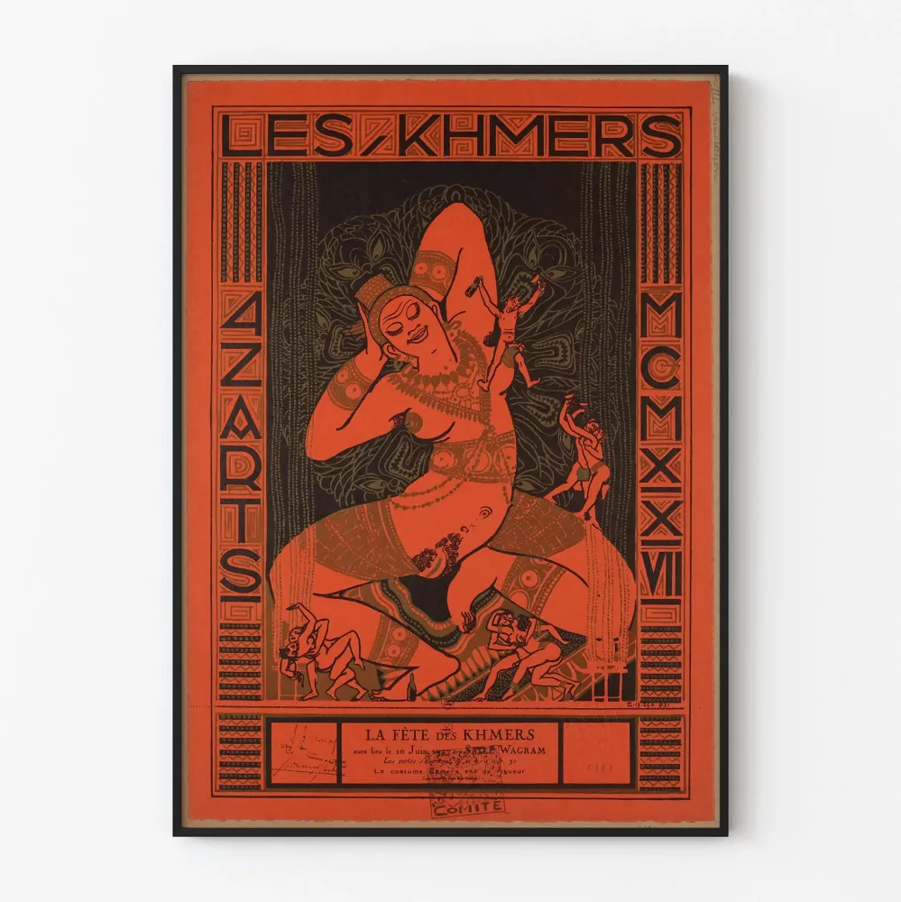 Art Déco Juliste Khmerien juhla - Vintage seinäkoriste Kambodž