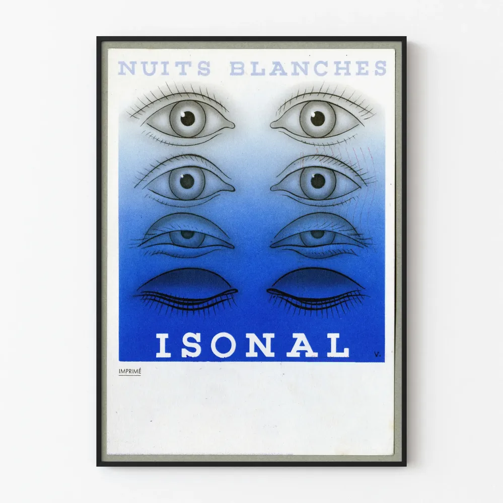 Art Déco -juliste Nuits Blanches Isonal sininen ja musta