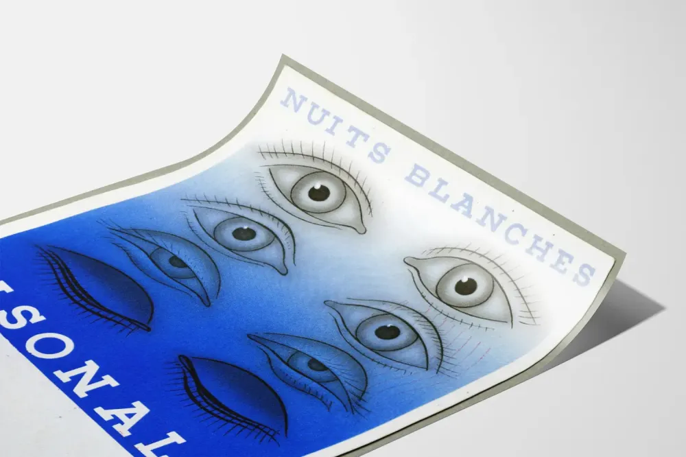 Art Déco -juliste Nuits Blanches Isonal sininen ja musta