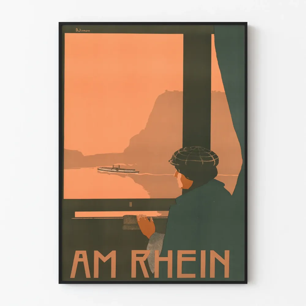 Art Déco -juliste Am Rhein seinälle vintage- sisustukseen