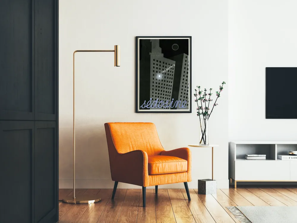 Art Déco -posteri Yön rakennukset unettomuustekstillä