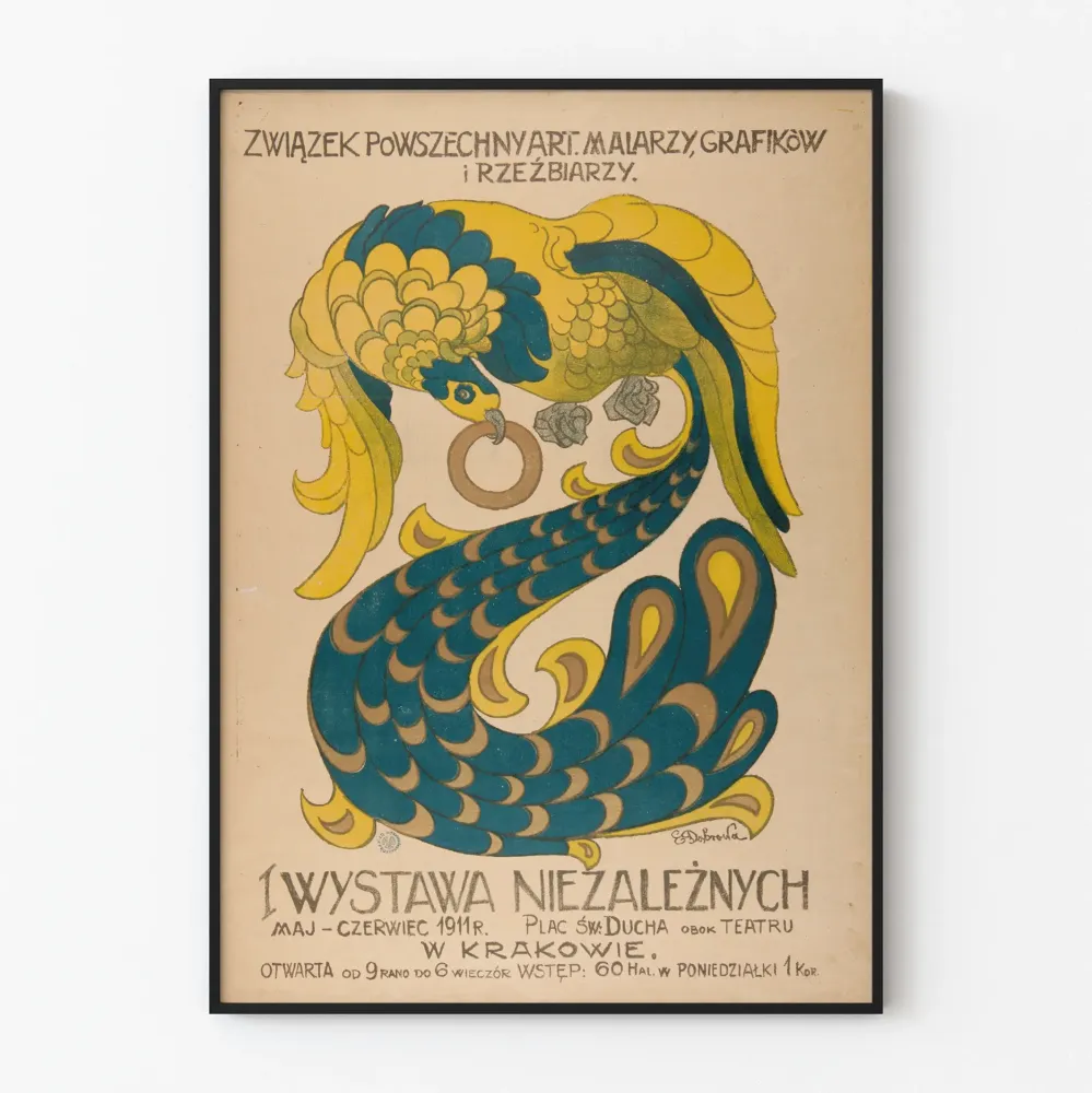 Art Deco lintu tyylitelty juliste taidetapahtumaan 1911