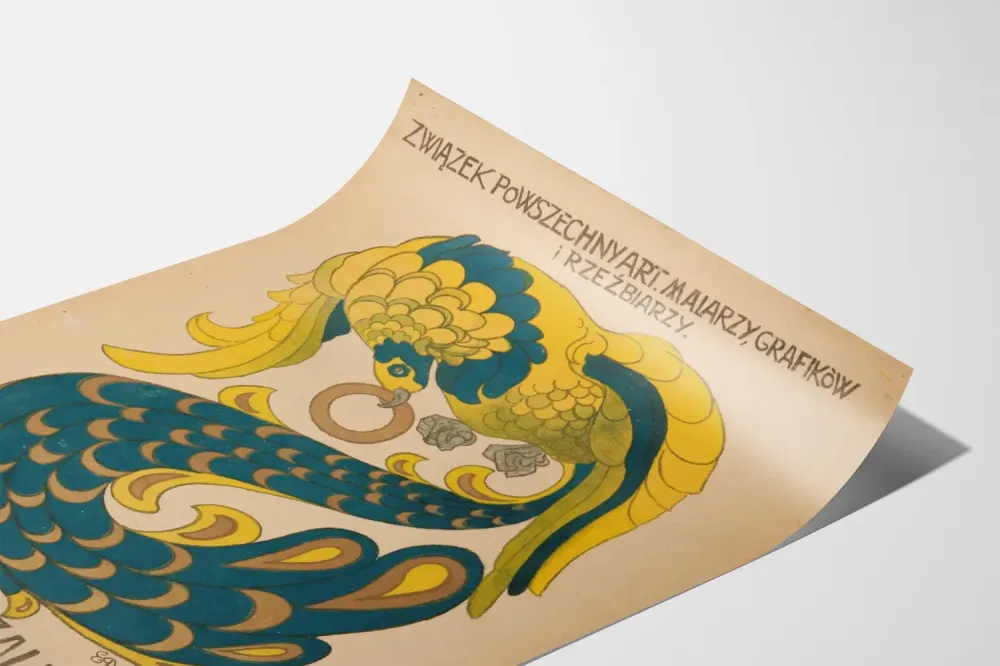 Art Deco lintu tyylitelty juliste taidetapahtumaan 1911