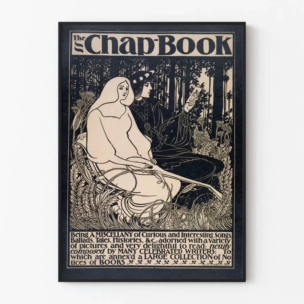 Art Nouveau -juliste Chap Book - mustavalkoinen vintage-illustraatio