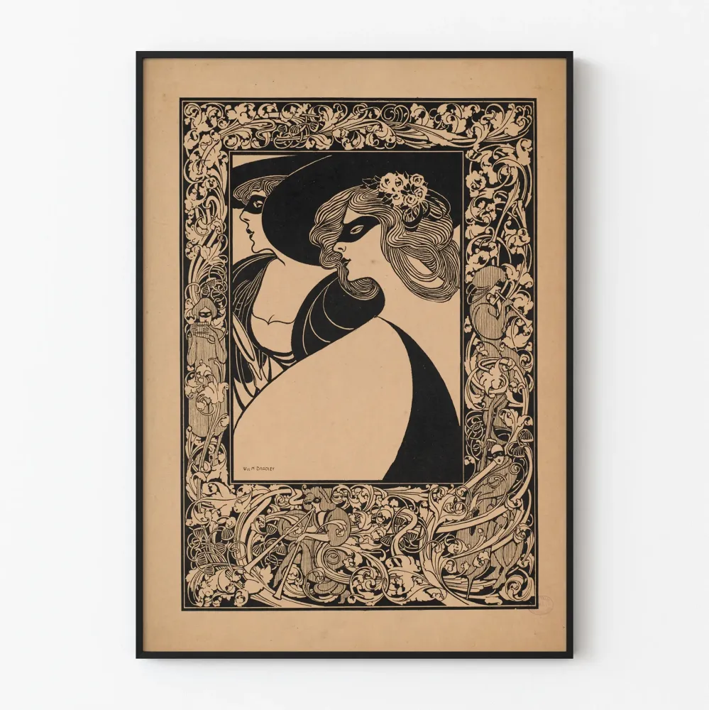 Art Nouveau -juliste kaksi naista maskeissa