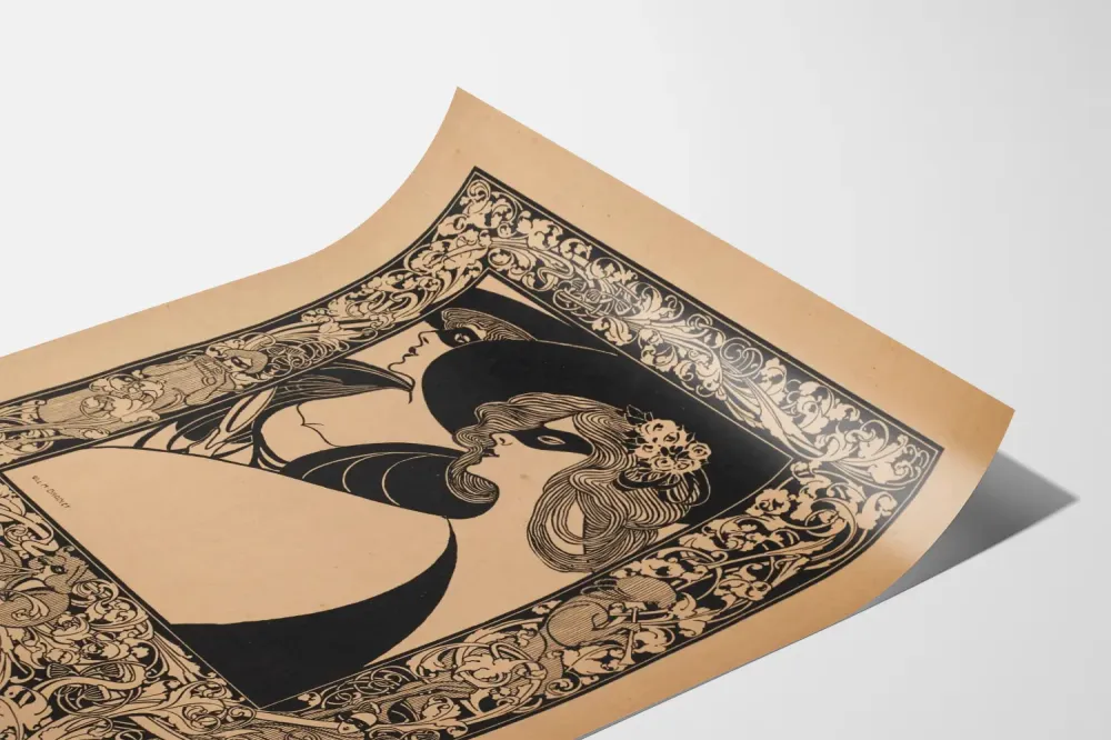 Art Nouveau -juliste kaksi naista maskeissa