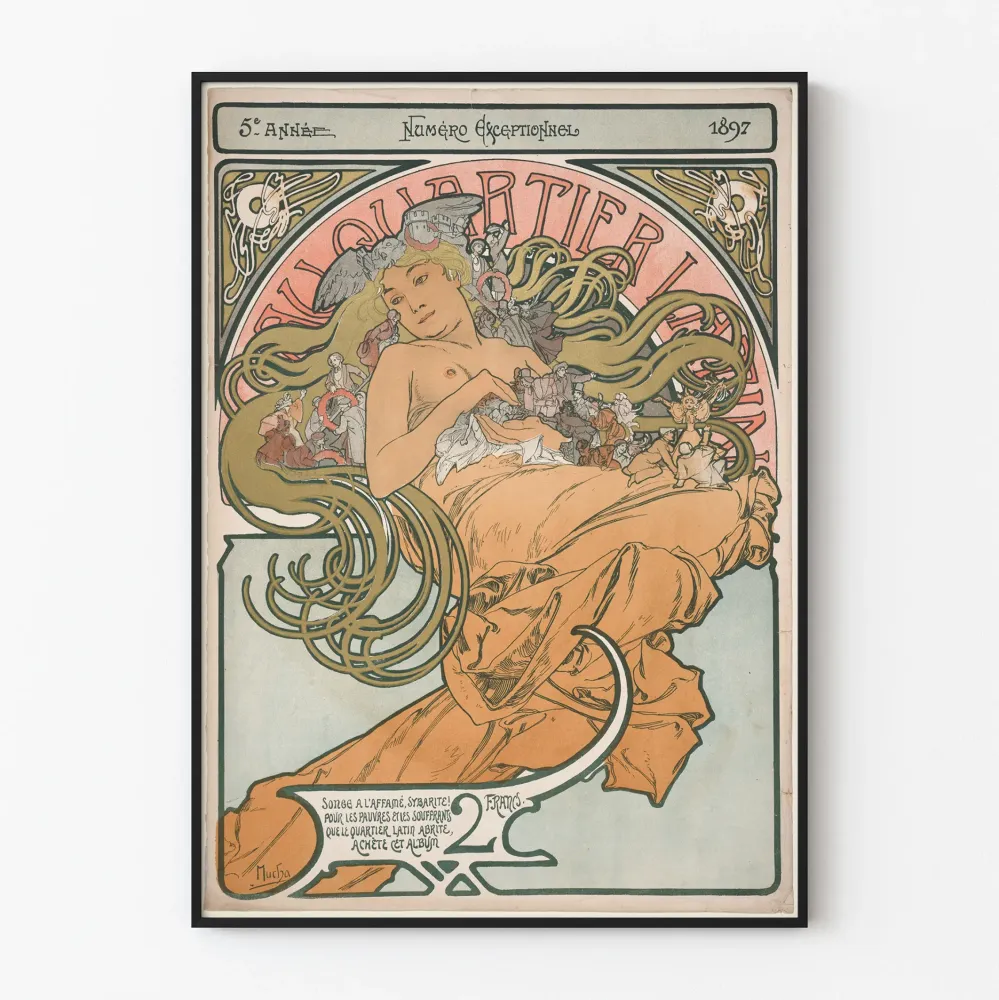 Art Nouveau -juliste Latin-alue 1897 - vintage-seinän koriste