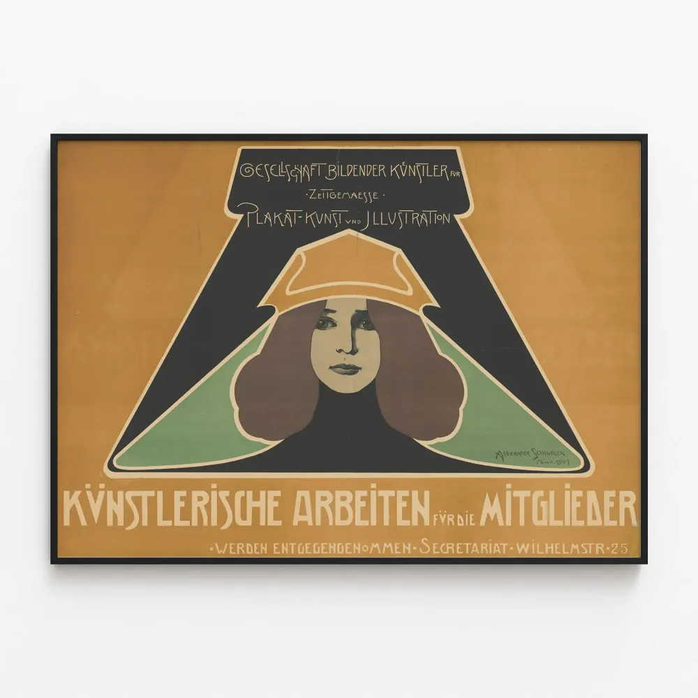 Art Nouveau -juliste naisfiguurin ja graafisen typografian kanssa