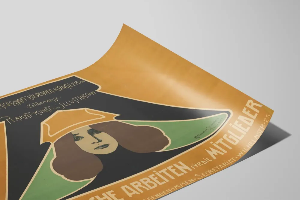 Art Nouveau -juliste naisfiguurin ja graafisen typografian kanssa
