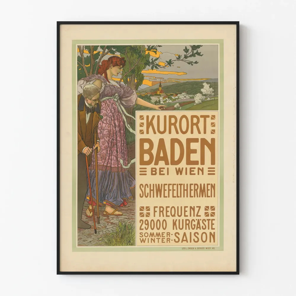Art Nouveau -juliste vintage Badenin kylpylä lähellä Wieniä
