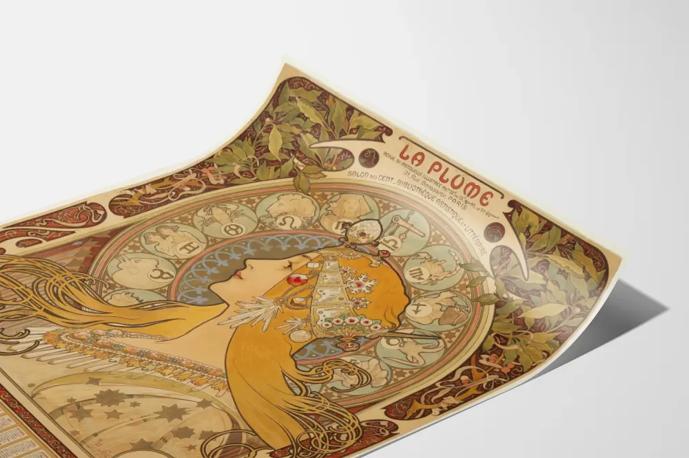 Art Nouveau -juliste Zodiaakki La Plume naisportraitilla