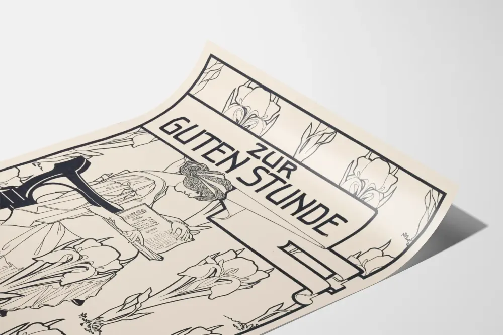 Art Nouveau -juliste Zur Guten Stunde naisen lukiessa