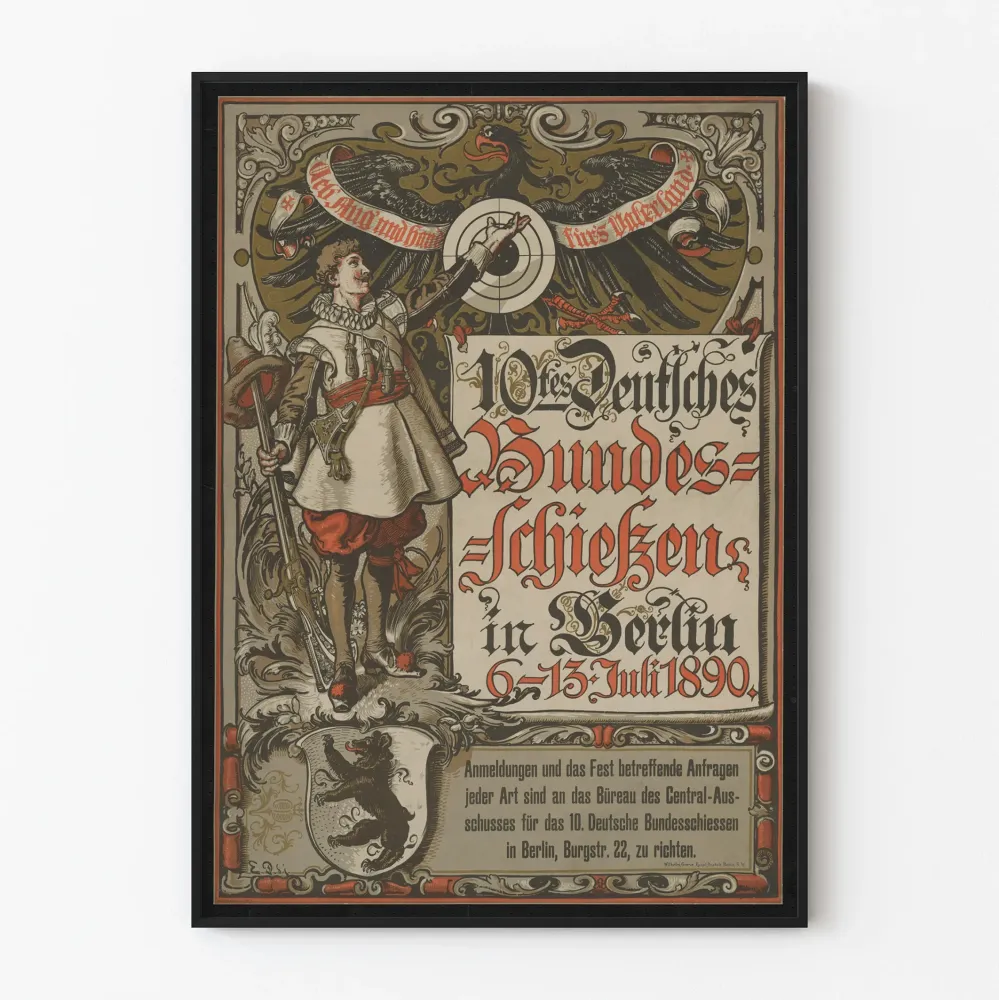Berliinissä vuonna 1890 järjestetyn ammunnan tapahtuman vintagejuliste