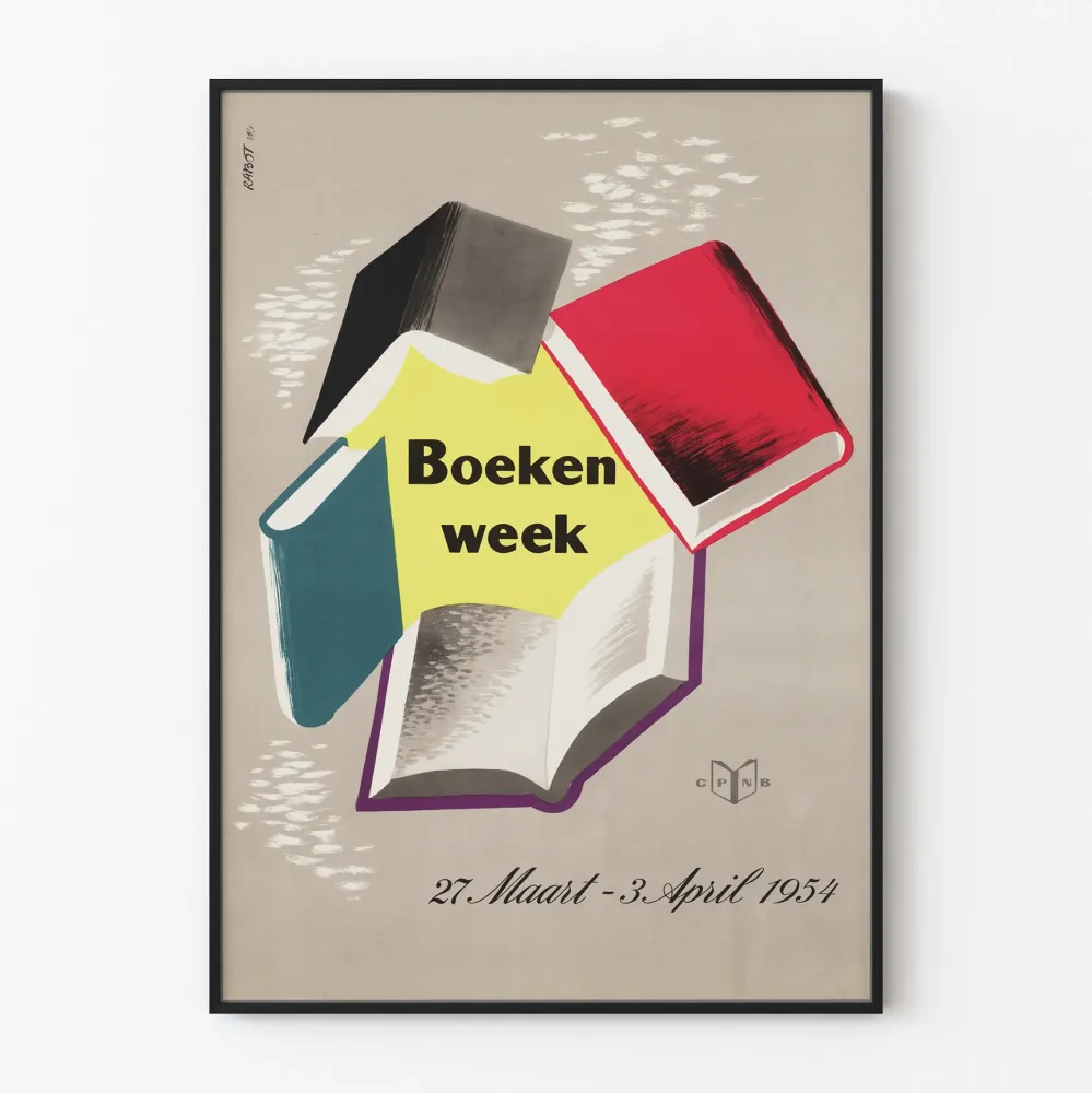 Boekenweek 1954 - Juliste seinäkoriste kirjateemainen vintage