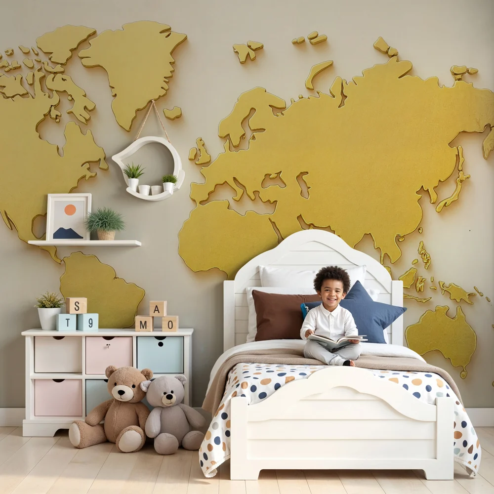 Carte du Monde en Métal Doré | Décoration Murale Prestige