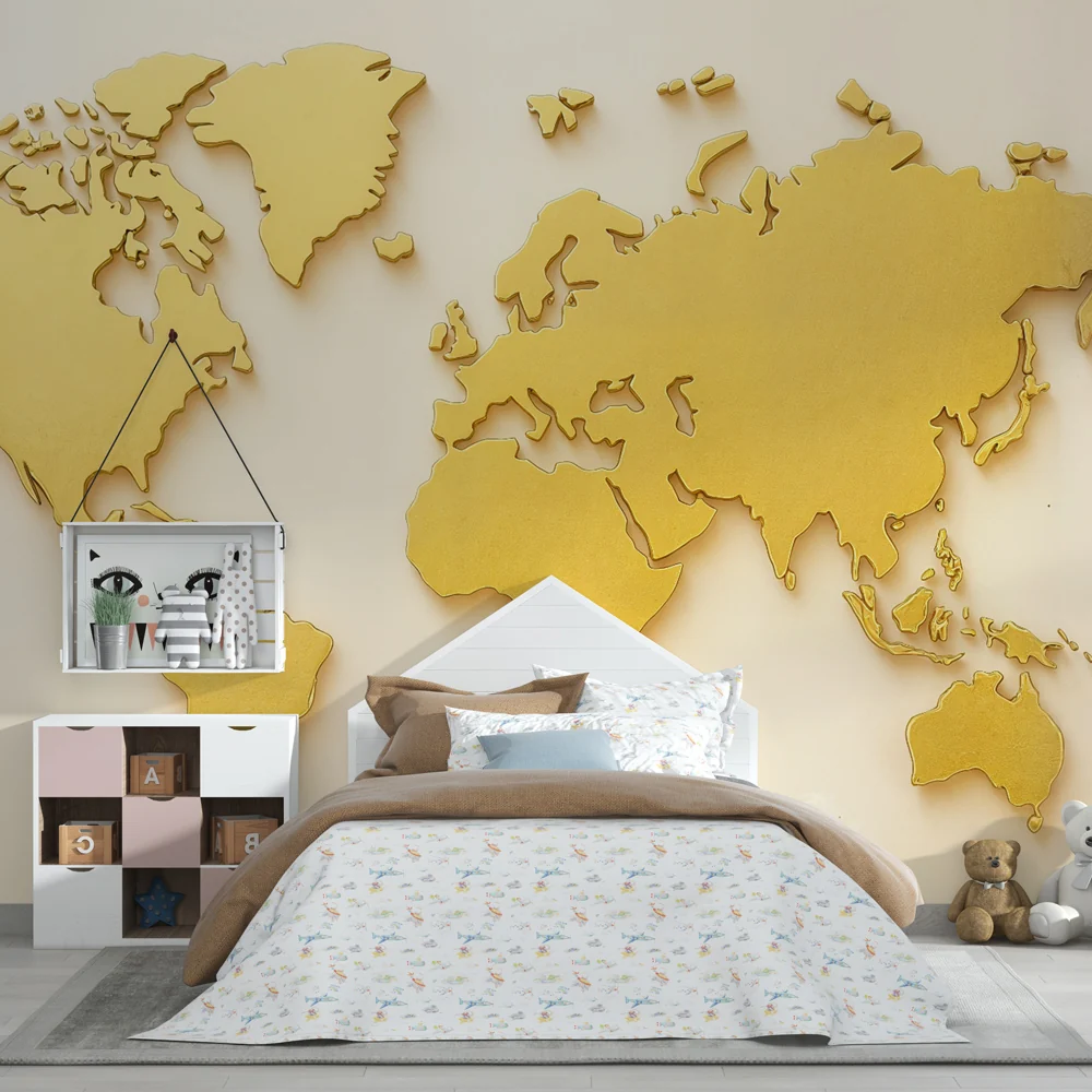 Carte du Monde en Métal Doré | Décoration Murale Prestige