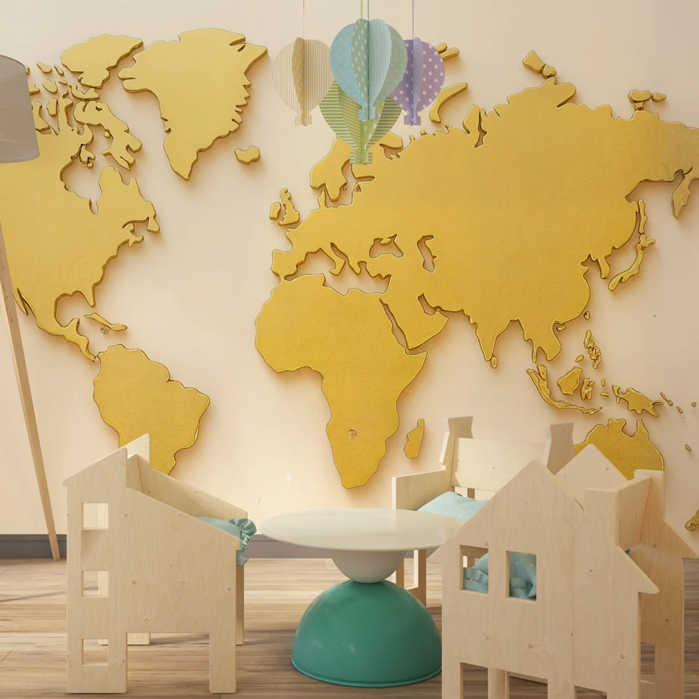 Carte du Monde en Métal Doré | Décoration Murale Prestige