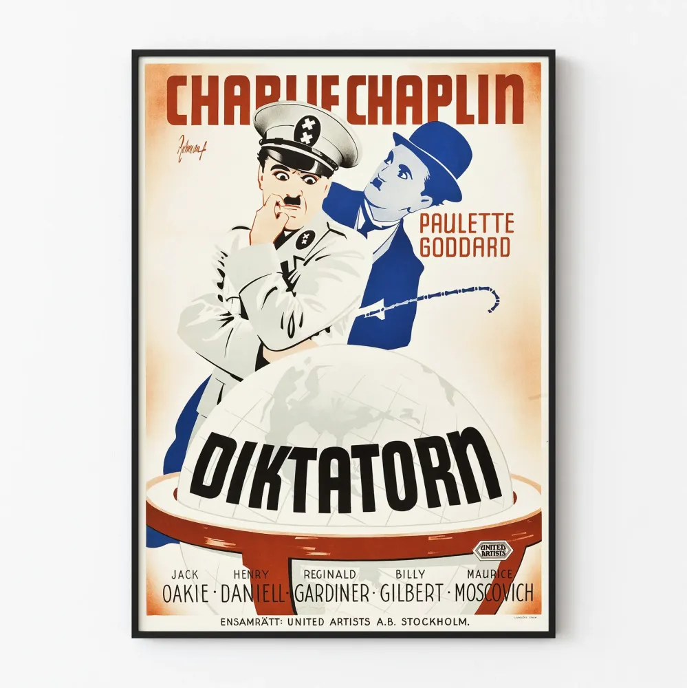 Charlie Chaplinin elokuvan Suuri diktaattori vintage-juliste