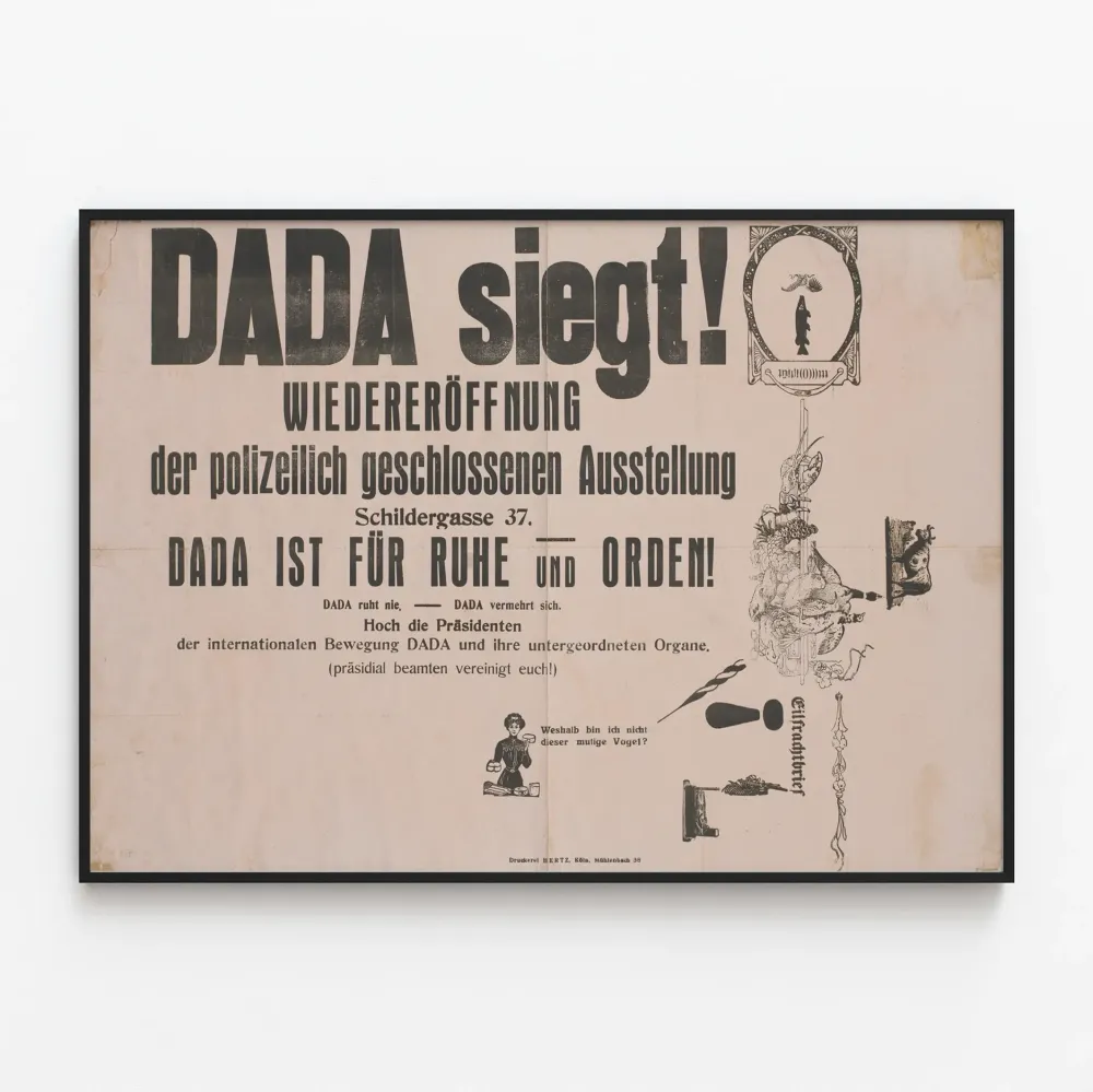 DADA Sieg - Uudelleenavausnäyttelyn juliste Schildergasse 37