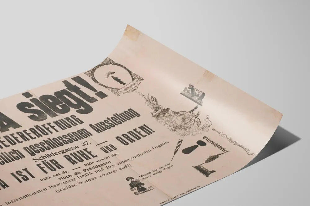 DADA Sieg - Uudelleenavausnäyttelyn juliste Schildergasse 37