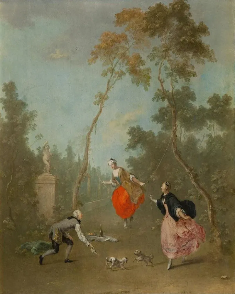 Dame sur une balançoire - romanttinen kohtaus puistossa I - Norbert Joseph Carl Grund | Taidetuloste