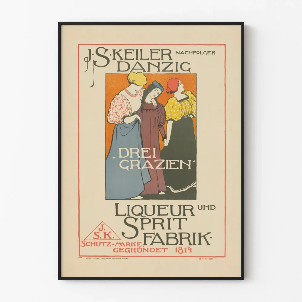 Danzig-liköörin vintage-mainosjuliste - Kolme Greetaritaartâ