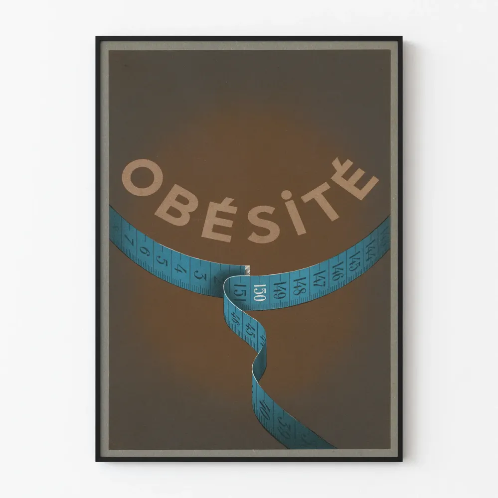 Design Juliste Liikalihavuudesta sinisellä mittanauhalla