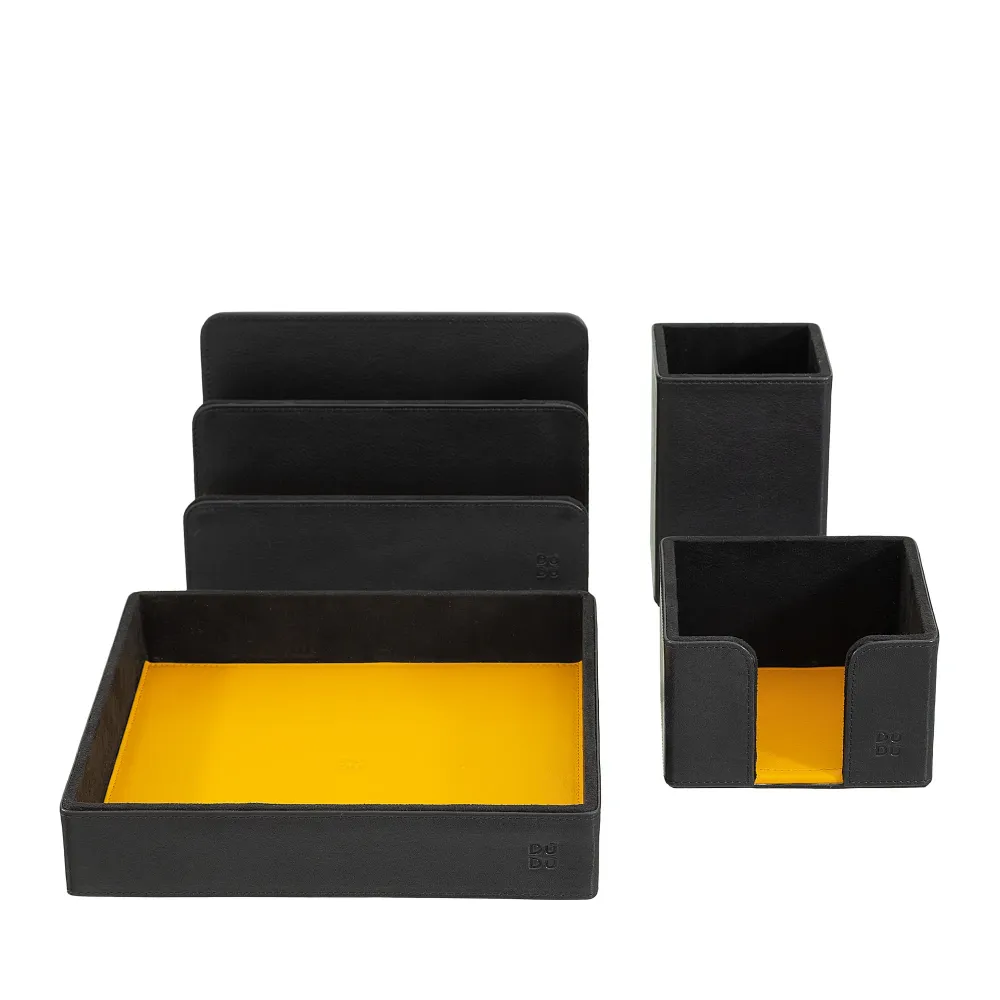 DUDU nahkainen työpöytäsarja toimistoon 4 kpl taskutarjottimella kynäpidike Kirjelehtiöpidike