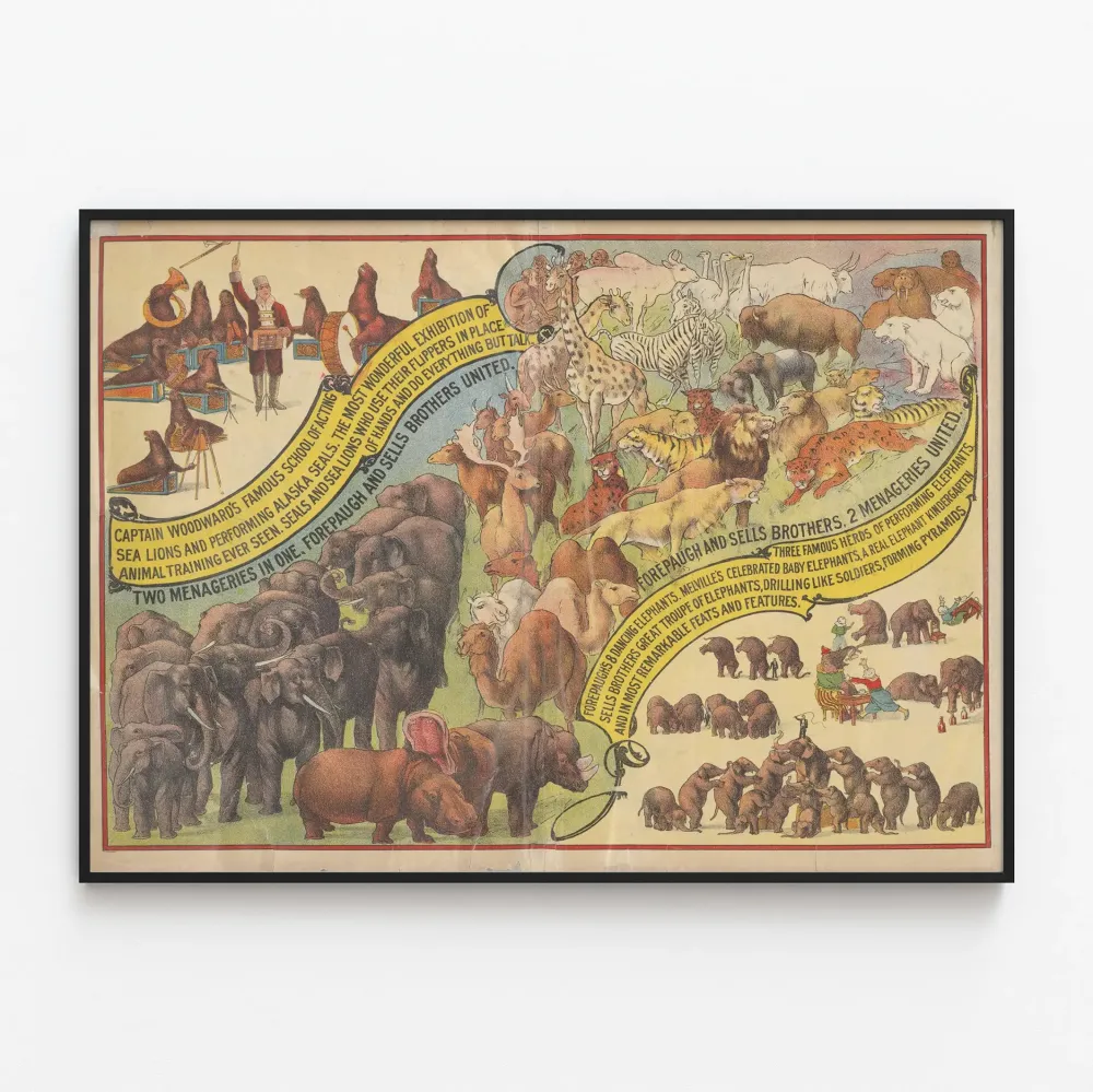 Eläinaiheinen vintage juliste Forepaugh & Sells Brothers 1899