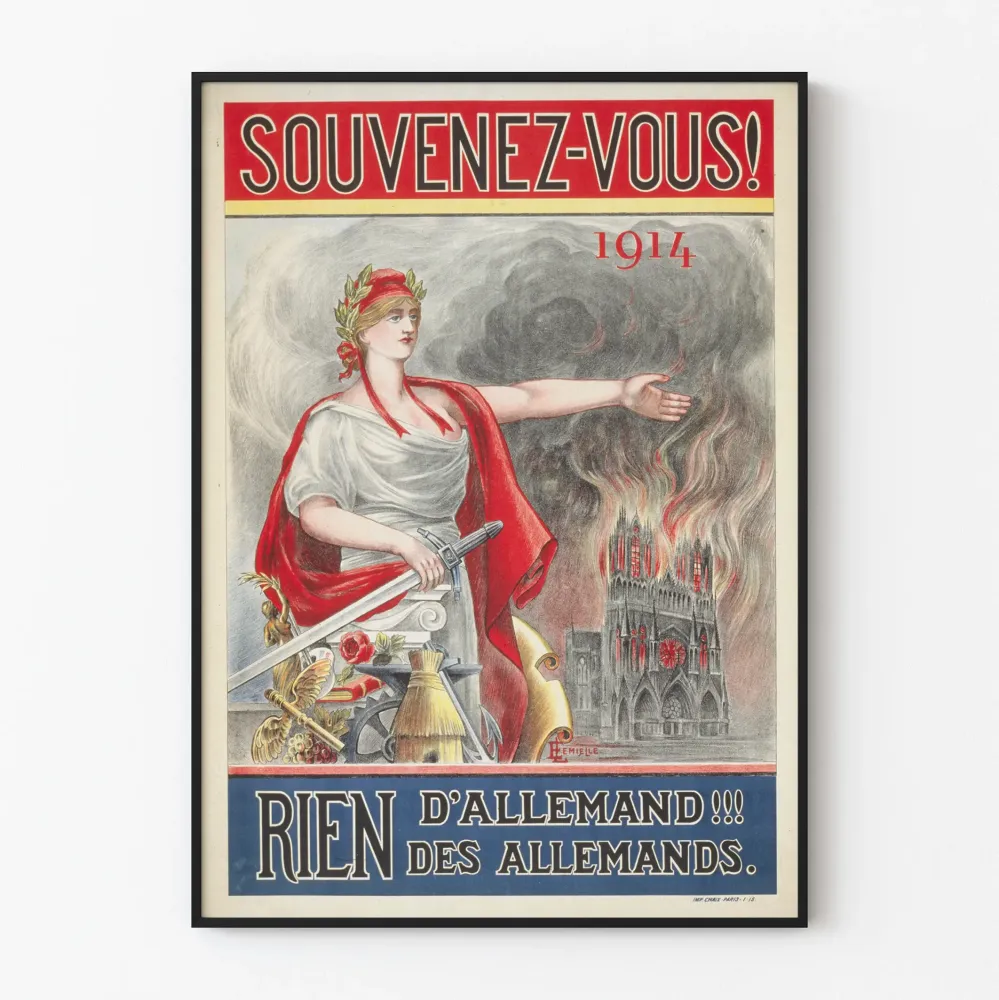 Ensimmäisen maailmansodan vintagejuliste 'Muistakaa 1914'