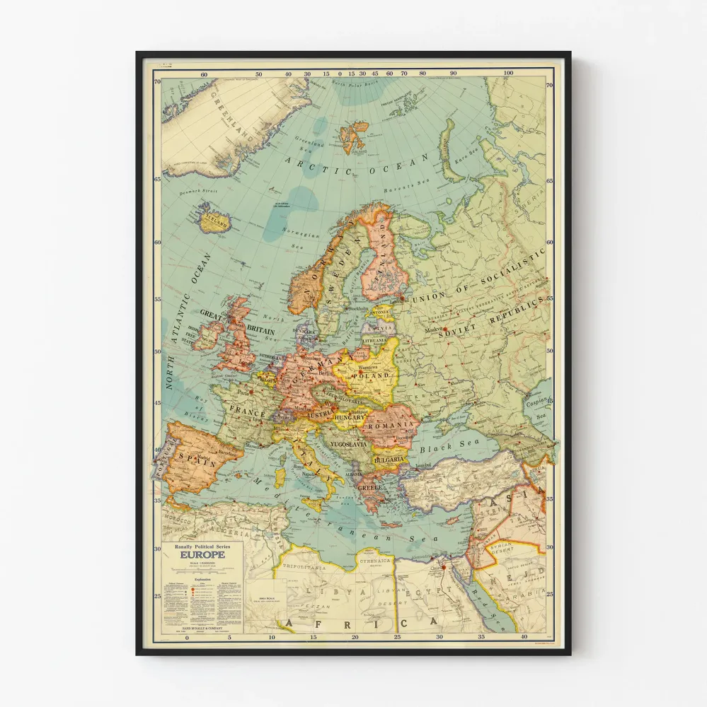 Euroopan vintage poliittinen karttajuliste