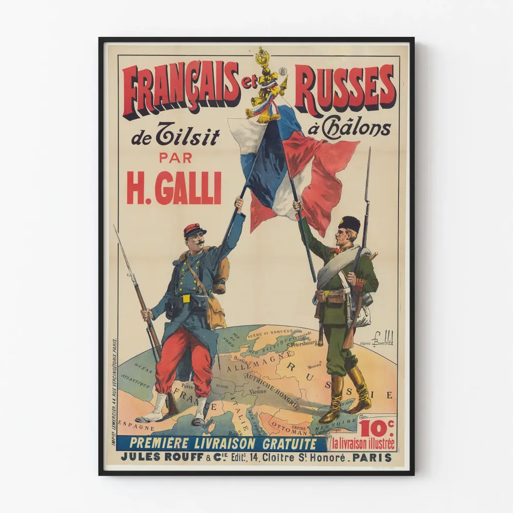 Franssilaisten ja venäläinen juliste Châlonsissa H. Galli - Vintage seinäkoriste