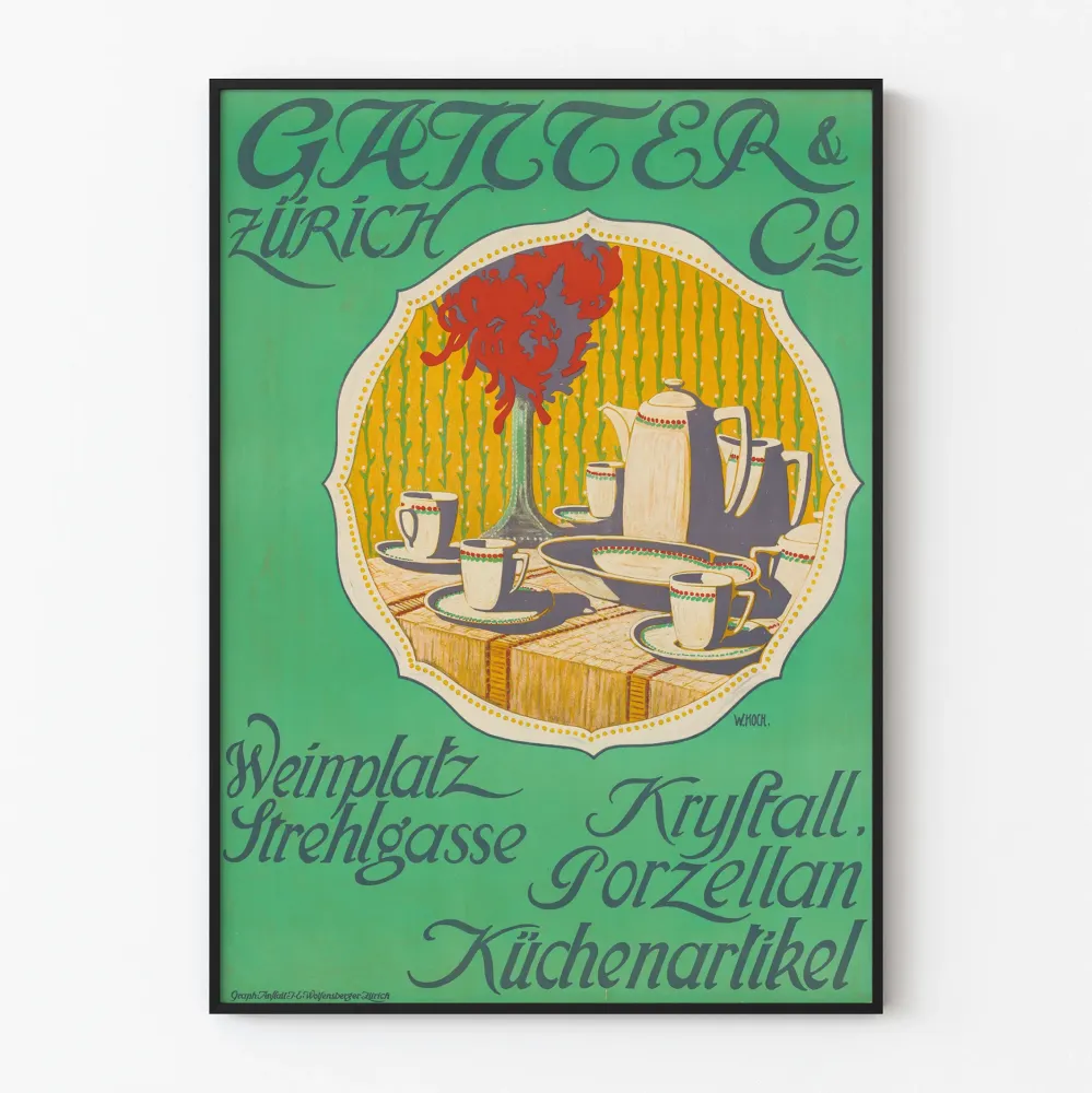 Ganter Zürich vintage keittiökalusteen juliste posliinista ja kristallista