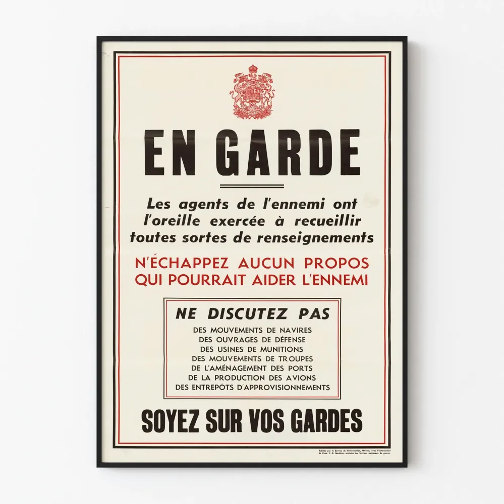 "En Garde" -turvallisuusjuliste seinäkoristeluun vintage-tyylinen