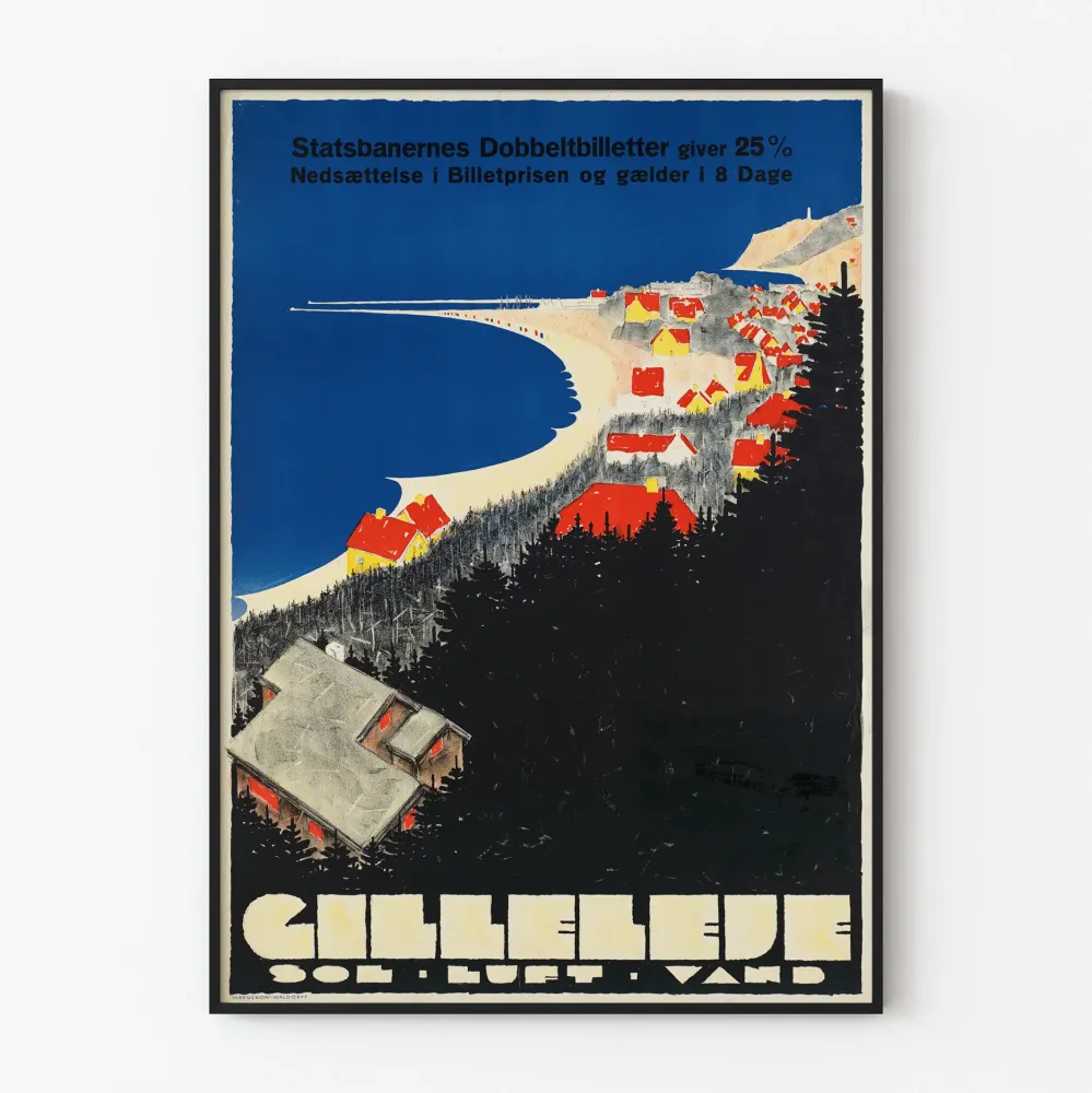 Gillelejen vintage koristejuliste, värikäs rannansävykuva