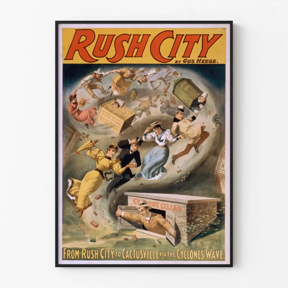 Gus Heege:n vintage Rush City -juliste seinäkoristukseen