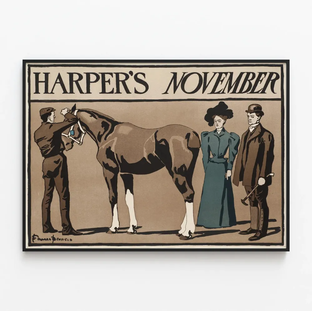 Harper's marraskuu - Vintage-seinäkoriste hevonen ja hahmot Juliste