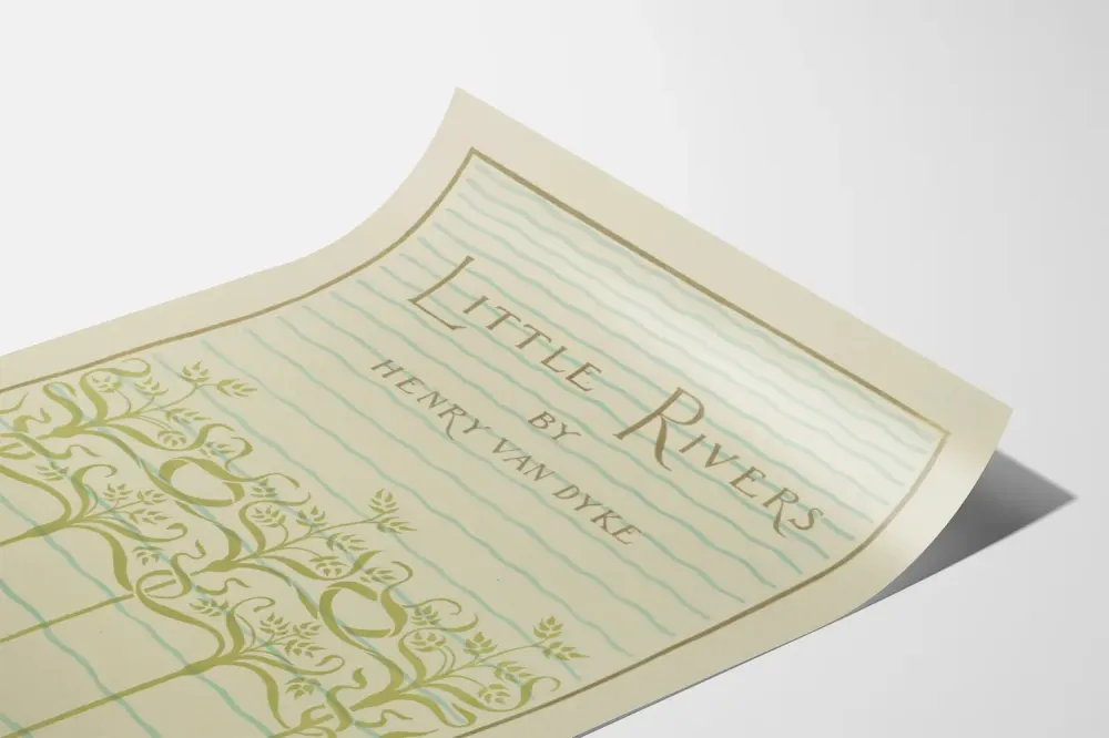 Henry Van Dyke'n Little Rivers -juliste, minimalistinen kasvi- ja luonnonaiheinen sisustus
