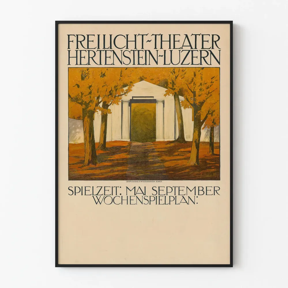 Hertensteinin Lucerneen avoimen airkojun teatterin vintage juliste